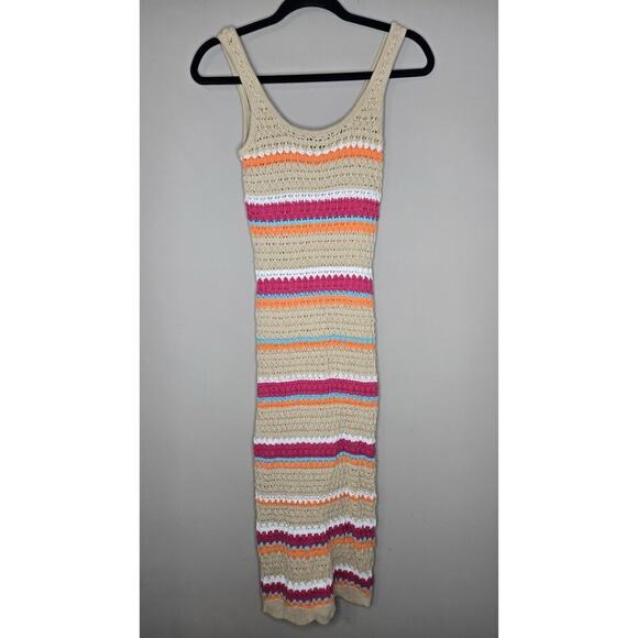 Womens Paper Heart Crochet Bodycon Midi Dress Tan, Turquoise, Pink, Orange Sz XS - Picture 2 of 6